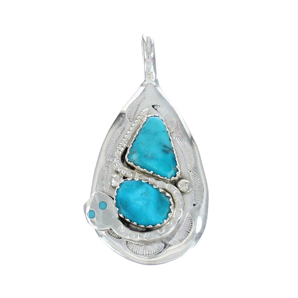 Native American Zuni Turquoise Sterling Silver Snake Pendant AX129428